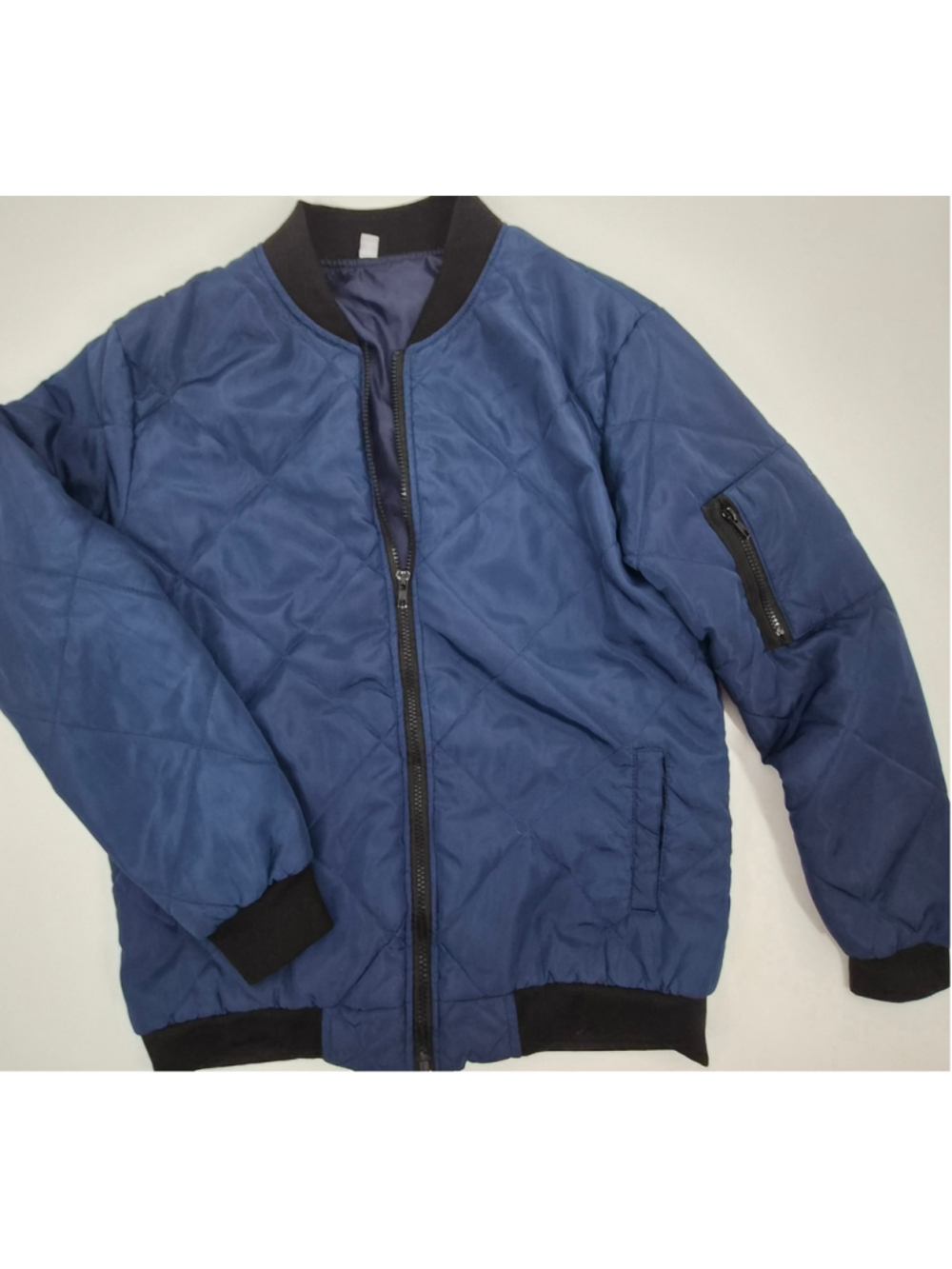 Blue Quilted Bomber Jacket M MA-1 Flight Military Utility Zip Sleeve Pocket Y2K